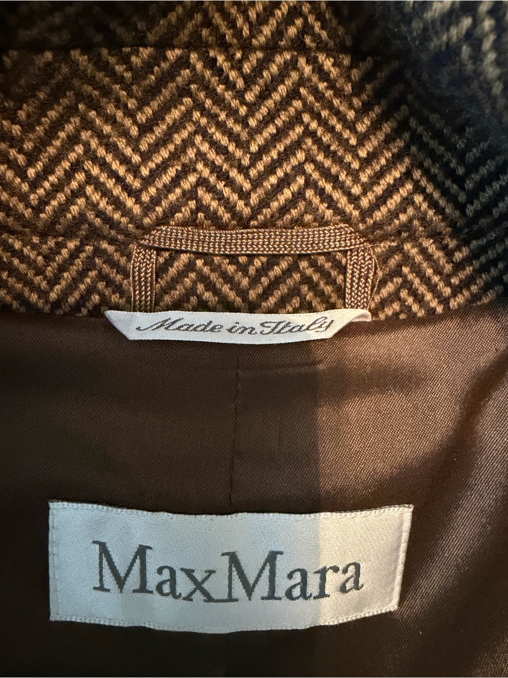 MaxMara Brown Herringbone Wrap Jacket Size 8 Wool/Cashmere - Picture 7 of 12
